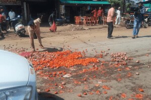 onions tomatoes thrown Ajit Pawar's vehicles Nashik NCP Sharad Pawar group protest