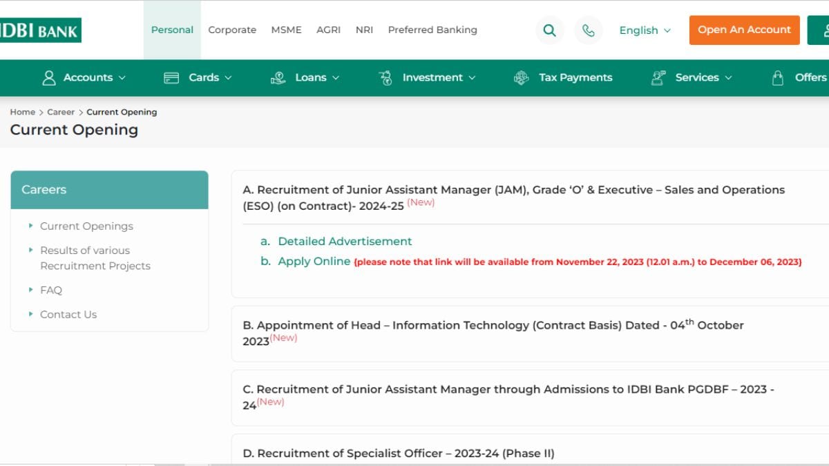 IDBI Bank Recruitment 2023 Apply for 2100