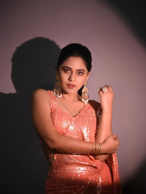 Mrunmayee Deshpande Rao Orange Saree