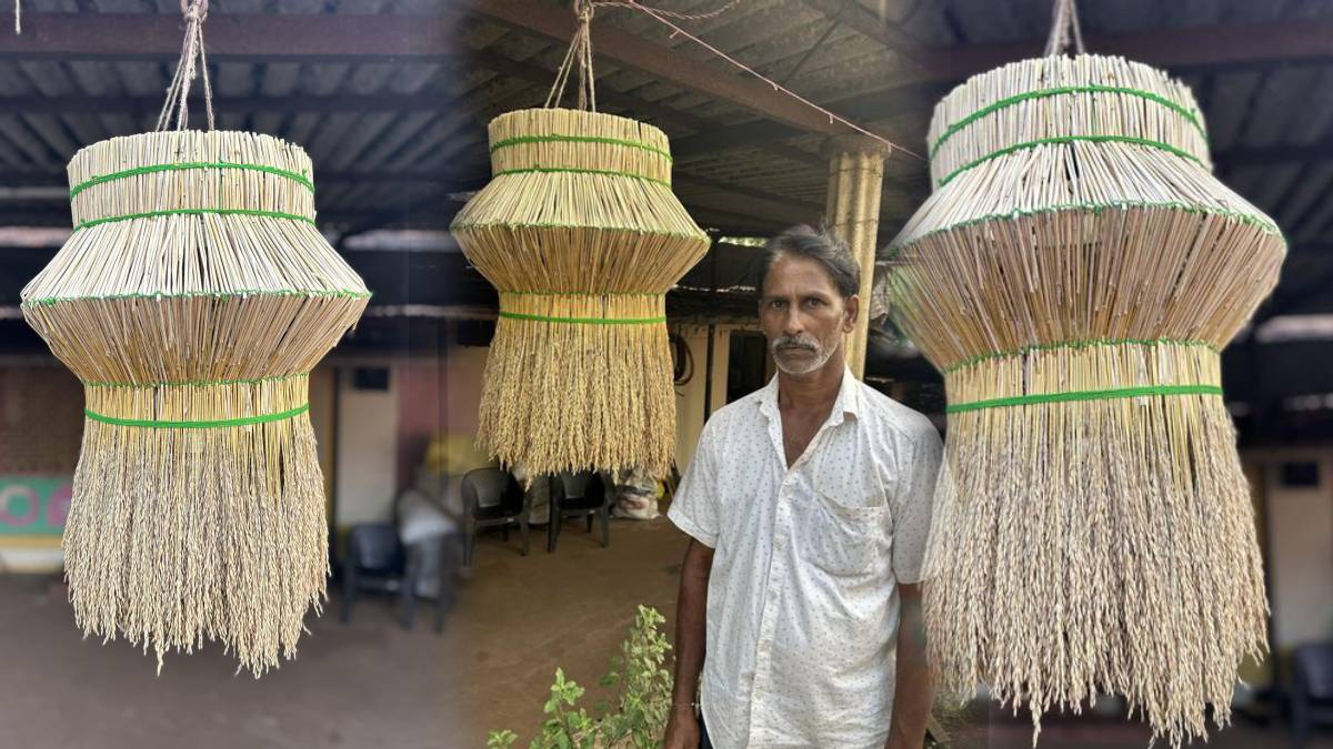 Diwali 2023 eco friendly akash kandil kokani old man making co friendly akash kandil photo viral