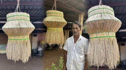 Diwali 2023 eco friendly akash kandil kokani old man making co friendly akash kandil photo viral