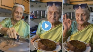 85 year old woman baking cake and dancing