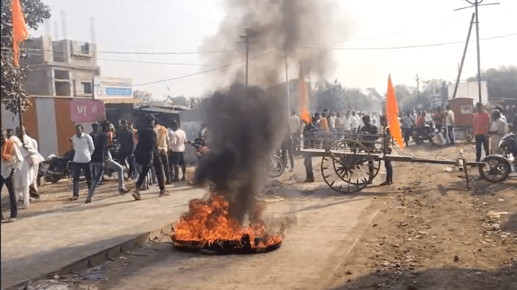 Youth Bori Adgaon village buldhana, posted offensive content Instagram regarding Chhatrapati Shivaji Maharaj, villagers protested burning tires