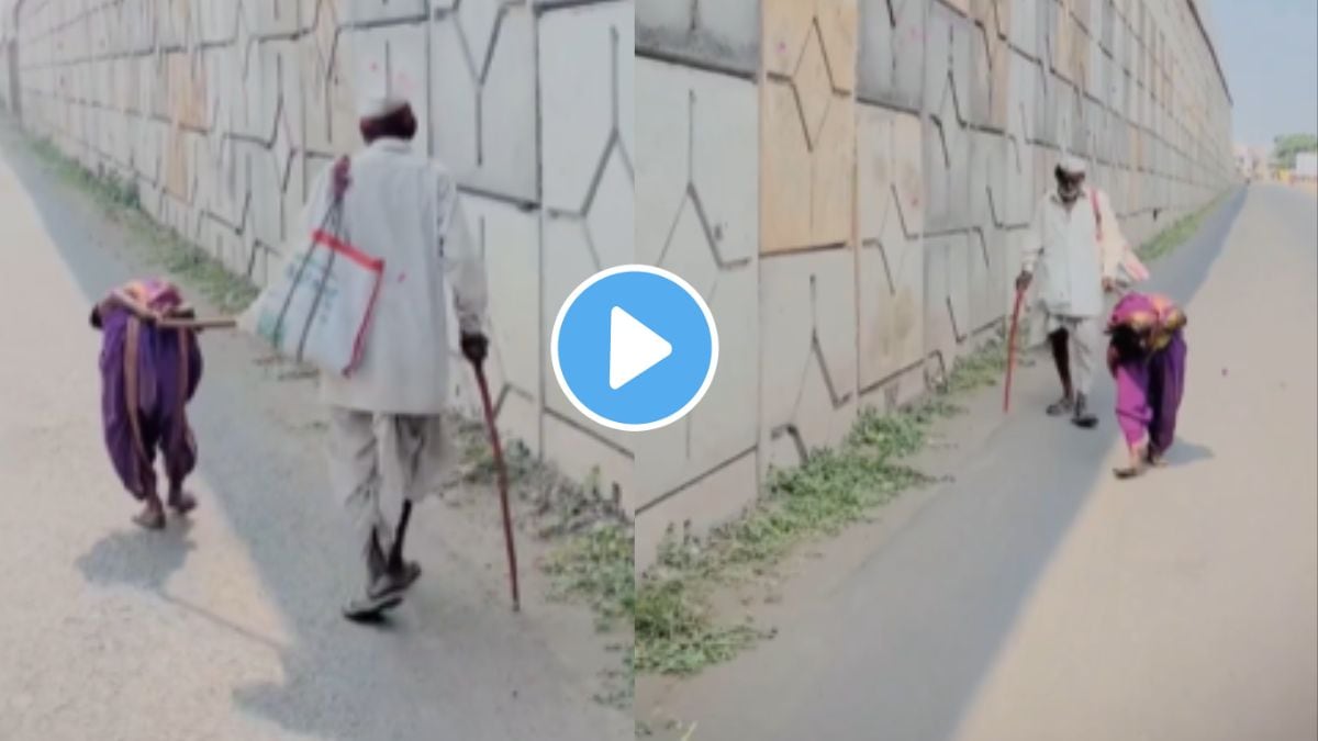 a true love old man give support to his old wife for walking at old age emotional and lovely video goes viral on social media