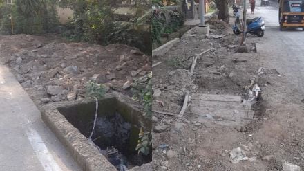 Soil fill on sewers and drains in Dombivli MIDC