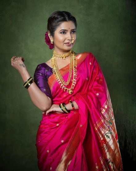 Prajakta Mali Pink Paithani Saree