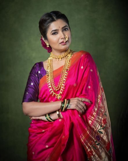 Prajakta Mali Pink Paithani Saree
