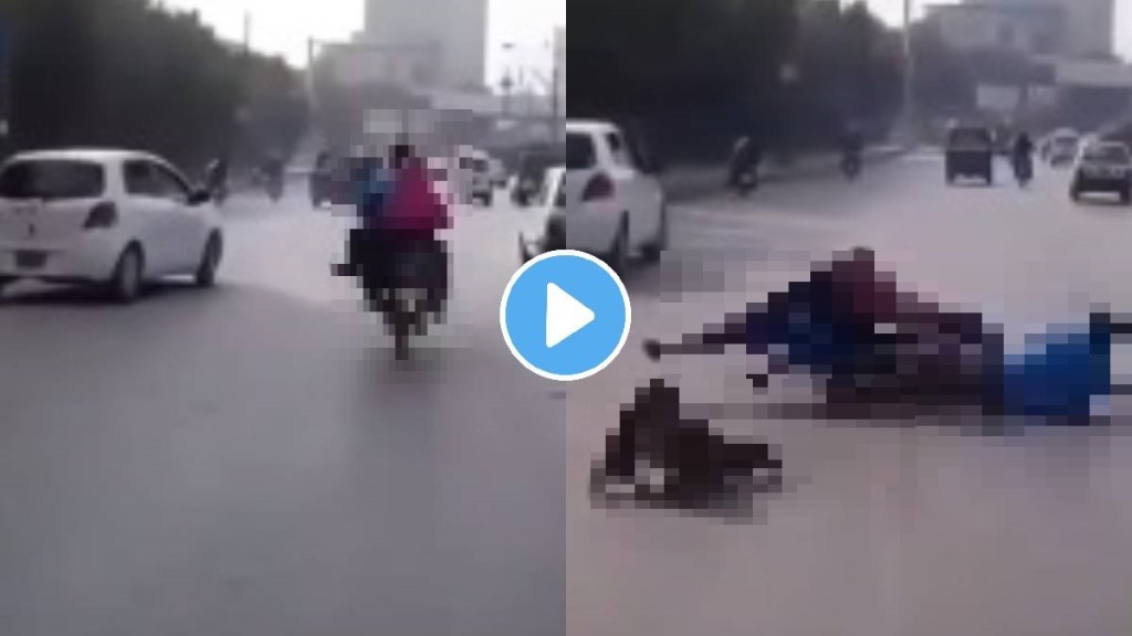 wife burqa tangles in bike tyre road accident video goes viral