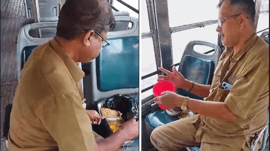 Bus conductors drivers sit inside bus eat lunch boxes plight bandra canteens mumbai