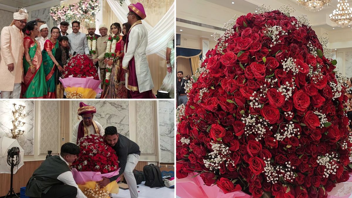 Uncle gave bouquet of 1 thousand 375 roses to make his Nephews wedding unforgettable