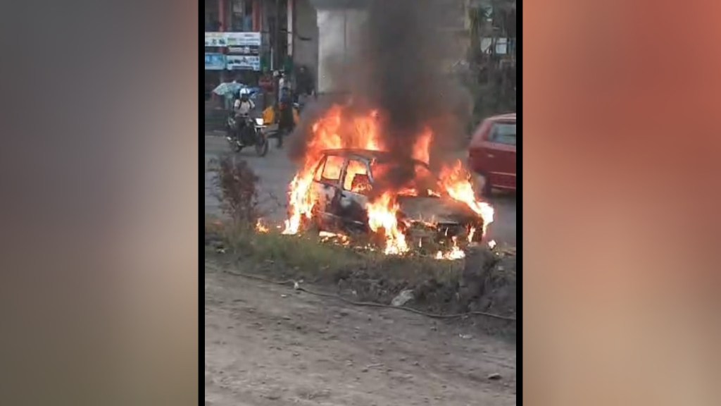 A car caught fire suddenly on the highway in Malkapur excitement