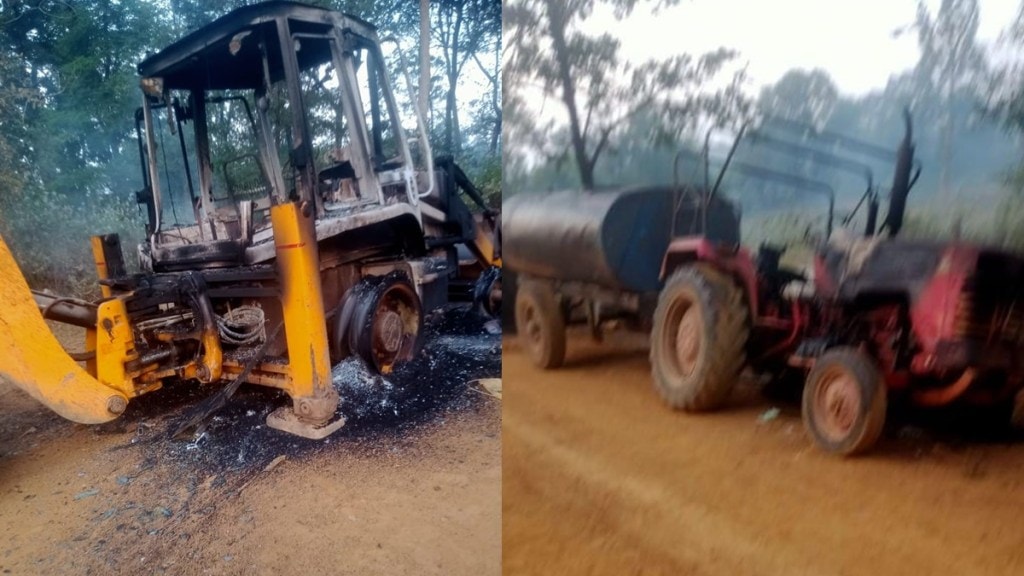 gadchiroli naxalites latest news in marathi, naxalites burn vehicles of road construction,