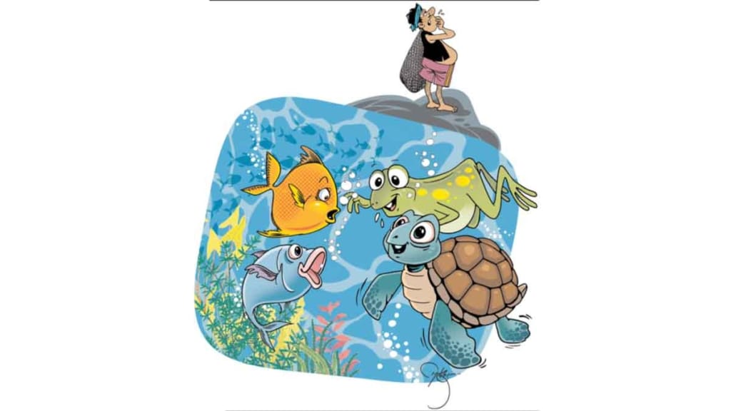 Story for kids fish turtle frog Unity is strength Balmaifalya