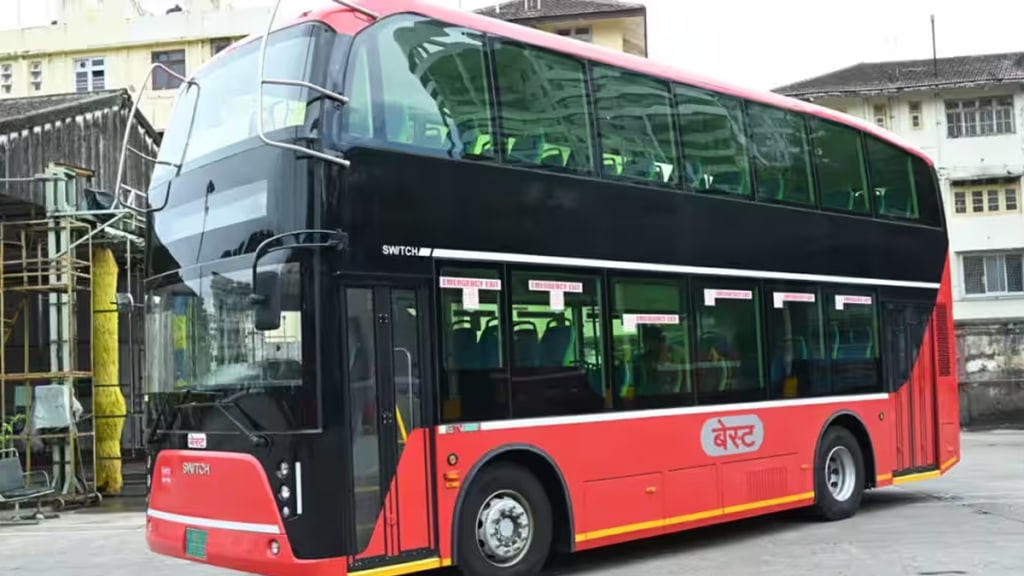 10 air-conditioned electric double-decker buses in service of passengers mumbai