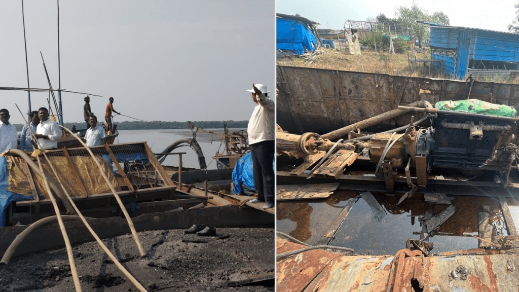 Revenue Department action illegal sand mining Vaitarna Shirgaon bays 10 lakh worth goods seized three suction boats