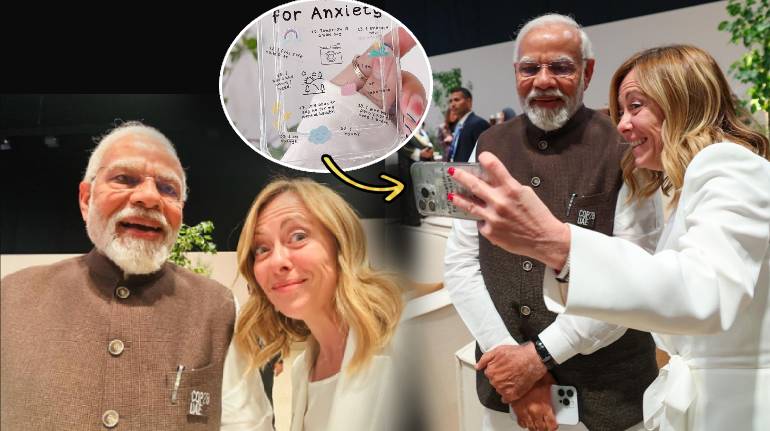 Italy PM Georgia Meloni Mobile Cover Anti Anxiety Case Seen In Selfie With PM Narendra Modi Did You Spot These Secret Texts