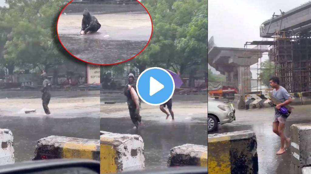 michaung cyclone live update chennai tamilnadi andhra pradesh amidst the severe flood and rain due to cyclone a person caught fish on the road surfaced video viral