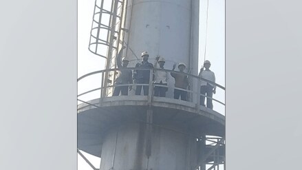 company reluctant revised pay scale, protest climbing boiler Ferro Alloy plant chandrapur