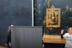 Mona Lisa painting splattered with soup in Paris
