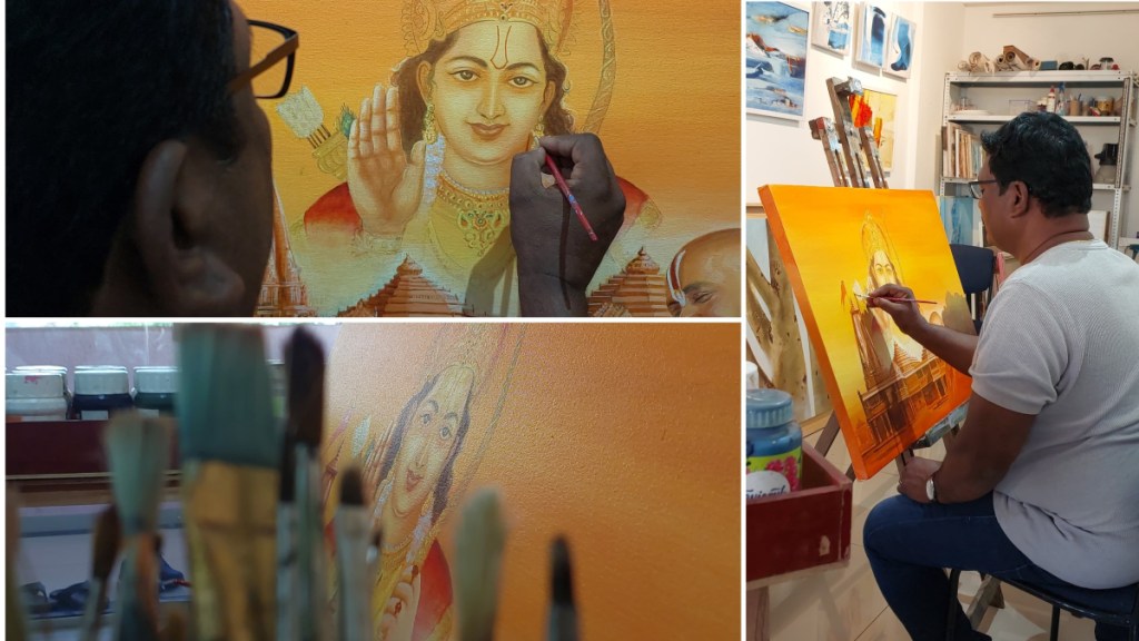 ram mandir inauguration live painting Pimpri Art teacher ayodhya, maharashtra
