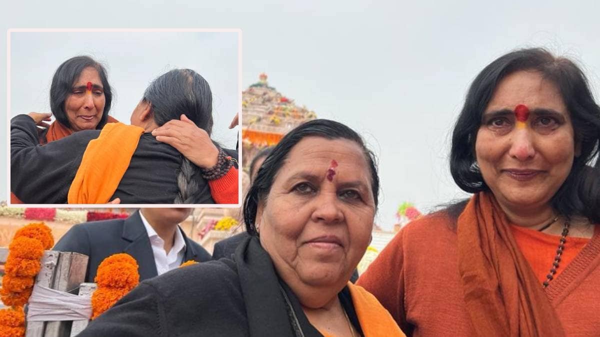 Uma Bharti and Sadhvi Rithambara hug each other ahead of Ram Temple
