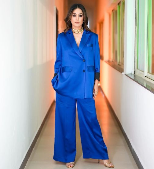 hina-khan-blue-satin-blazer-suit