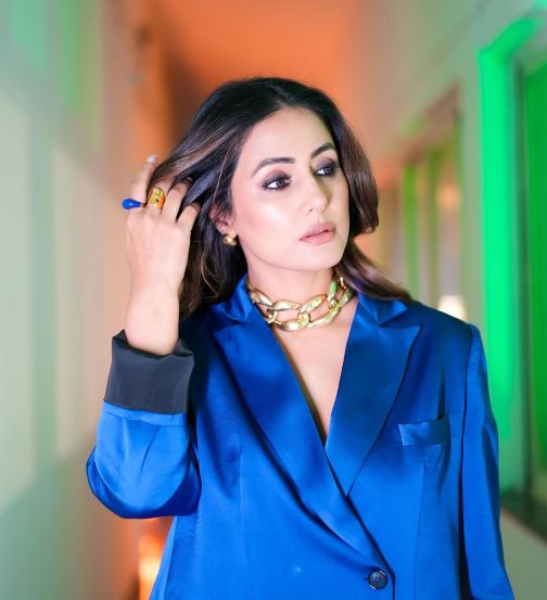 hina-khan-blue-satin-blazer-suit