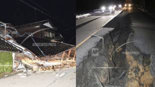 house hits cracks on roads after series of quakes hit Japan