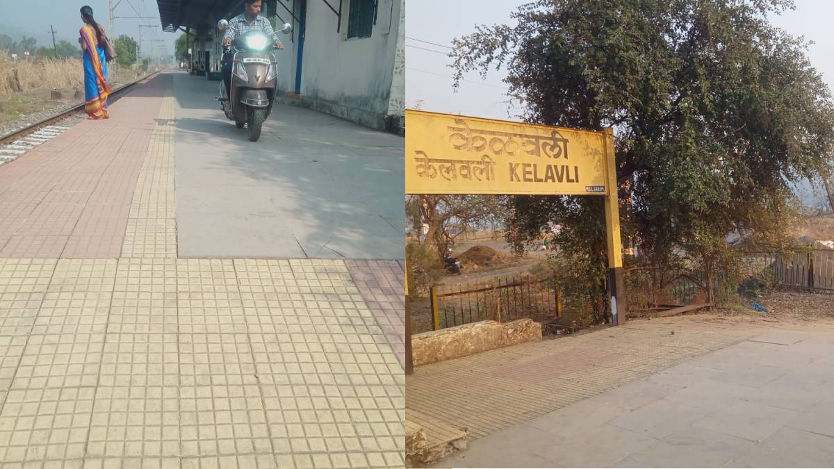 travelling by bike on platform of kelavli railway station near karjat