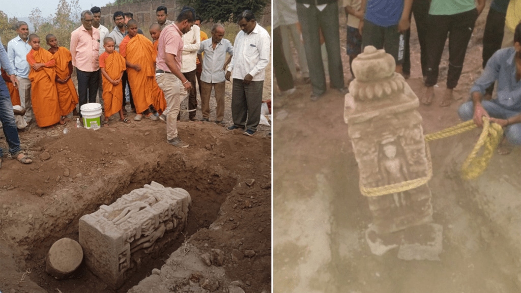 13th century stone idol Vrishabhanath Maharaj of Yadava period found in Buddha Vihar ​​Kelzar Selu taluka