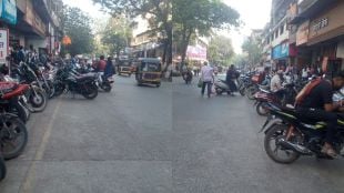 Illegal parking of two-wheelers in two rows on Phadke Road