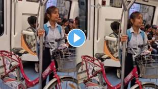 Girl entered in metro with bicycle