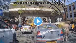 Woman Damages Cab Door and Walks Away see what happned next video goes viral