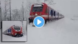 Train Running Amidst Snowfall In jammu Kashmir