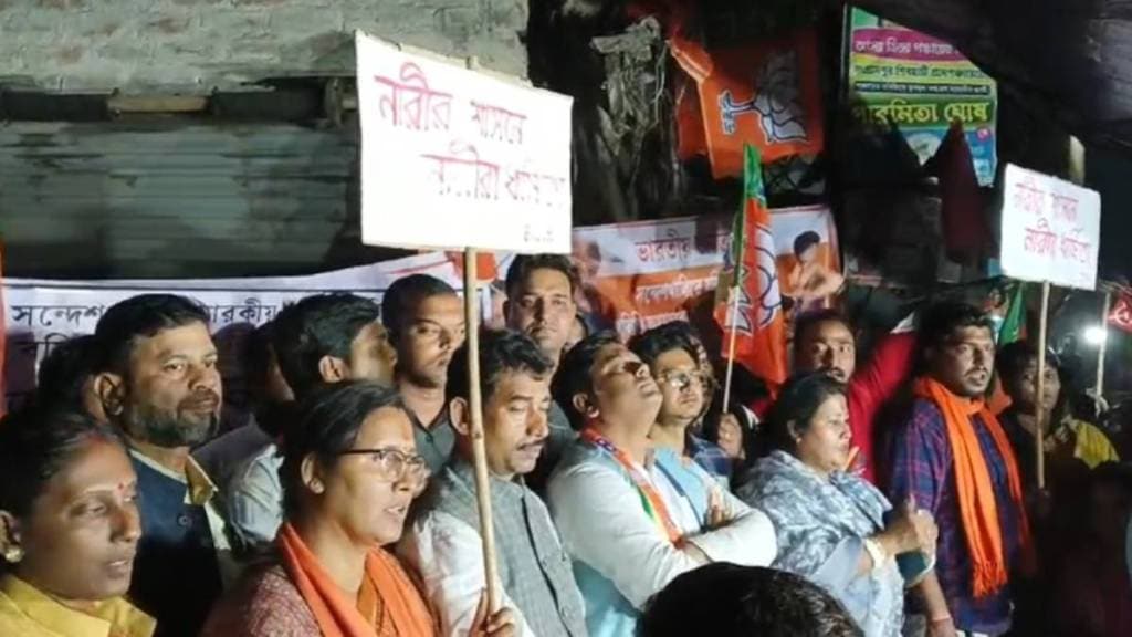 protestors demand arrest of tmc sheikh shahjahan in west bengal over sexual abuse case