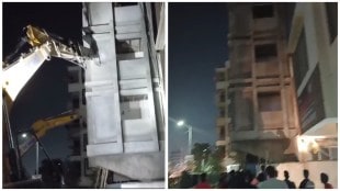 pimpri chinchwad latest marathi news, under construction three storey building tilt in wakad area marathi news