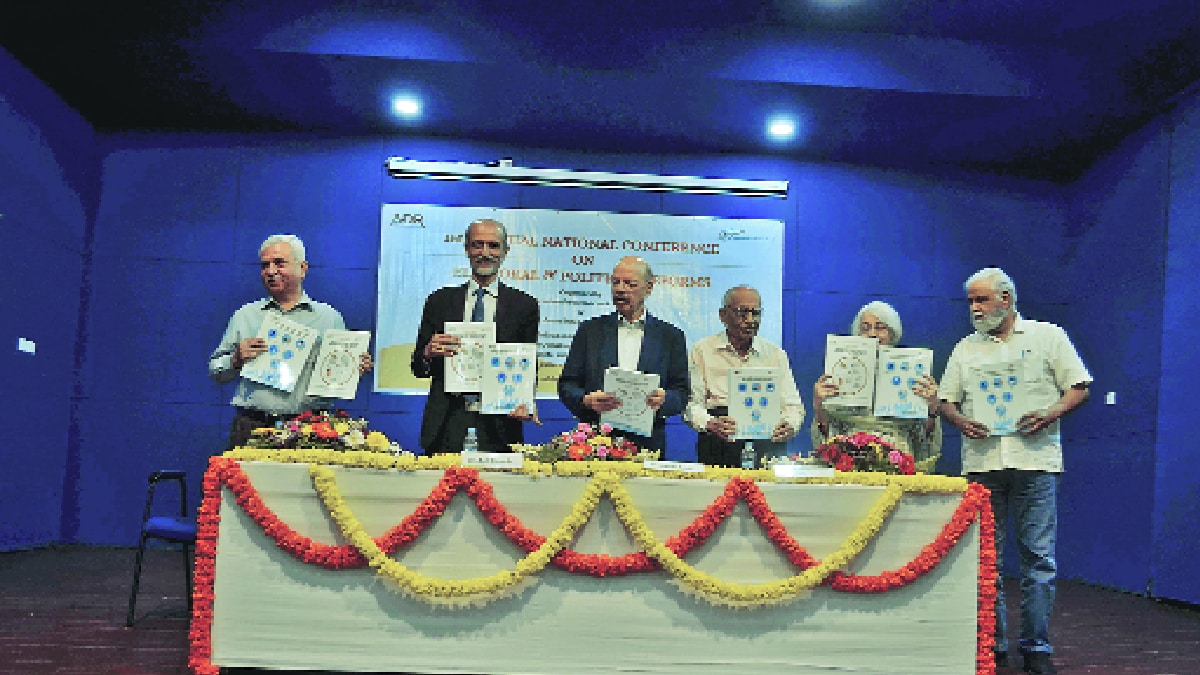 From left Prof Trilochan Shastri, Dr Ajit Ranade, former Chief Election Commissioner Dr Naseem Zaidi, Justice Narendra Chapalgaonkar, Kiran Chokar and Prof Jagdeep Chokar at an event of ADR