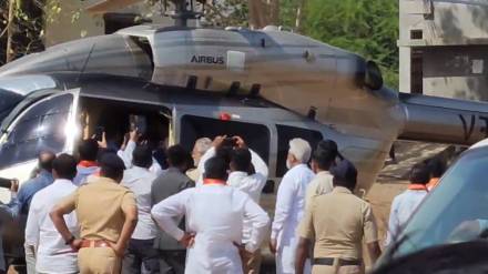 shrikant shinde in helicopter with tribal kids
