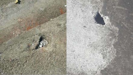 Potholes and large holes in pavement slabs before paverblocks are installed
