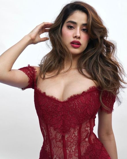 Janhvi Kapoor flaunts valentines look in lace and satin corset maxi dress