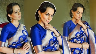 kangana ranaut sadhanaji retro look blue zari saree photos gallery