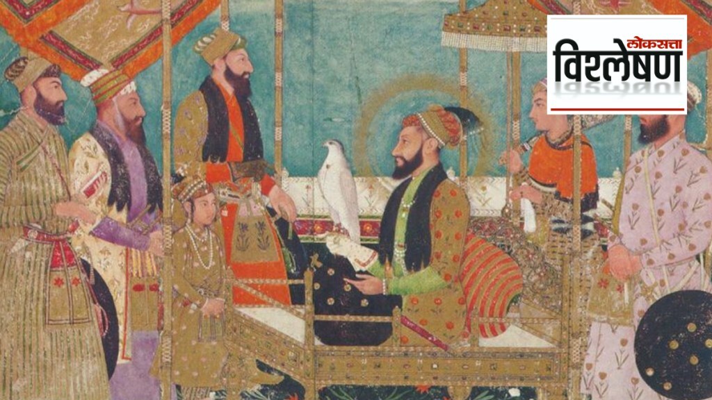 Aurangzeb seated on a golden throne