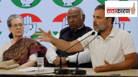 Congress president Mallikarjun Kharge, Sonia Gandhi and Rahul Gandhi