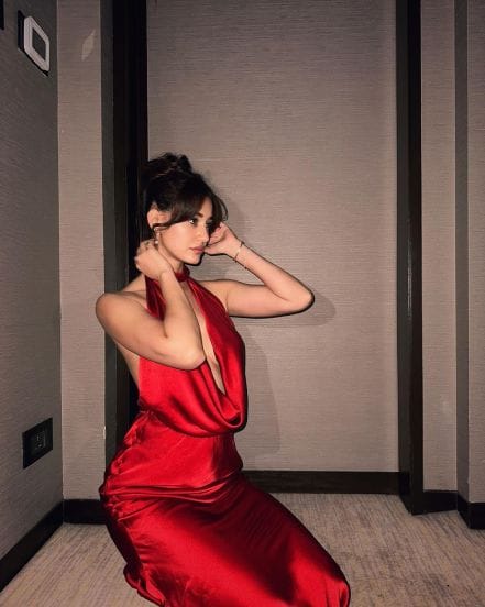 Disha patani yodha red backless deep neck dress photoshoot 