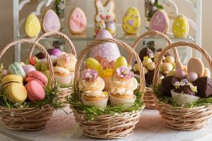 market is loaded with cakes candies chocolates for Easter festival