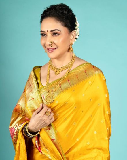 Madhuri Dixit Orange Designer Saree