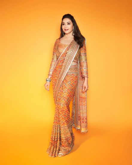 Madhuri Dixit Orange Designer Saree