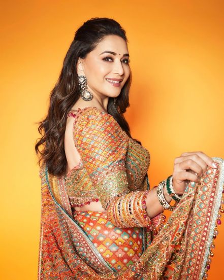 Madhuri Dixit Orange Designer Saree