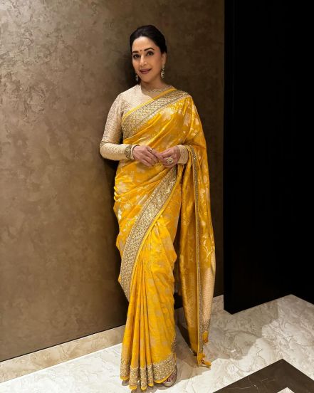 Madhuri Dixit Orange Designer Saree