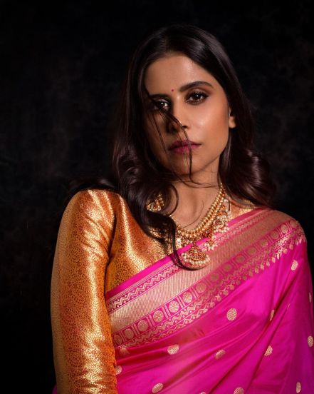 Marathi Actress Pink Saree Look